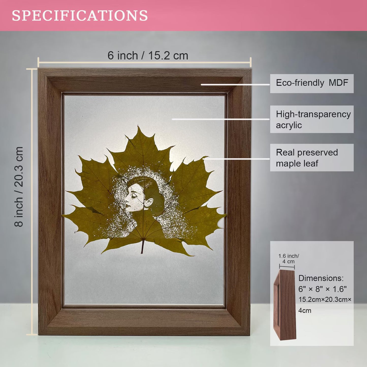 Personalized Portrait Frame with Preserved Leaf Art