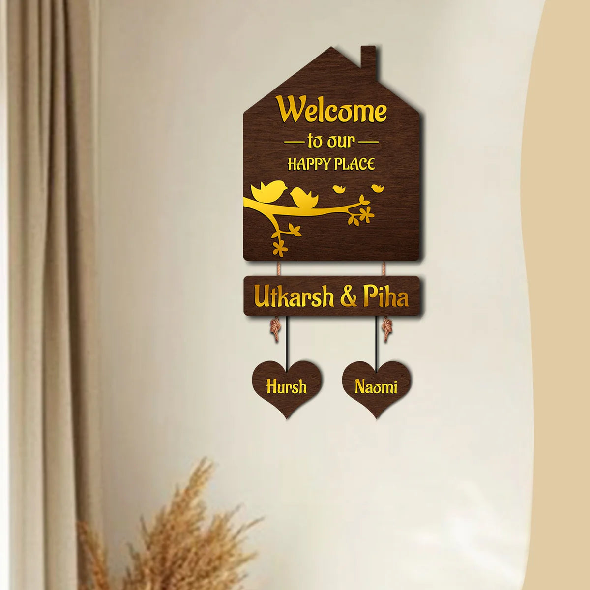 Premium 3D Brown Hut Style Name Plate With Golden Acrylic