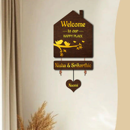 Premium 3D Brown Hut Style Name Plate With Golden Acrylic