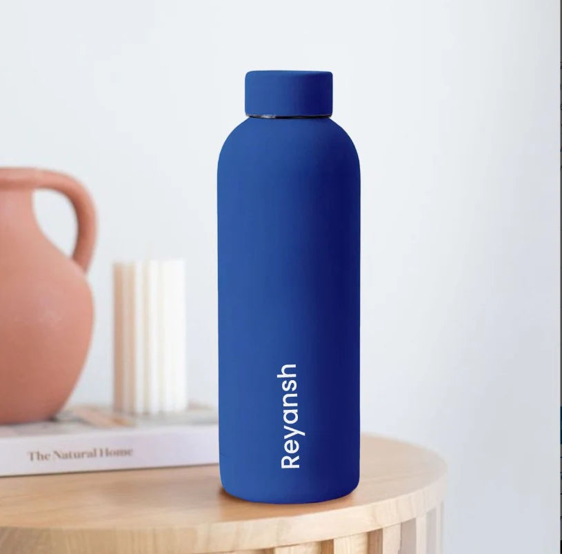 Customised Name Stainless Steel Water Bottle – 750ml Matte Black / blue / pink