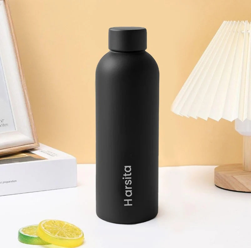 Customised Name Stainless Steel Water Bottle – 750ml Matte Black / blue / pink