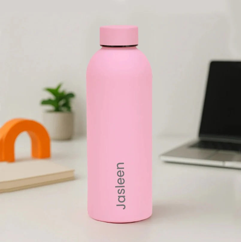 Customised Name Stainless Steel Water Bottle – 750ml Matte Black / blue / pink
